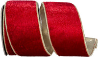 Scarlet Gold Tinsel Velvet Wired Edge Ribbon 2-1/2 Inch
