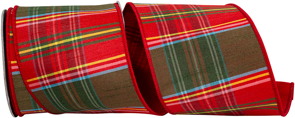 4 Inch Red Green Grand Plaid Wired Edge Ribbon