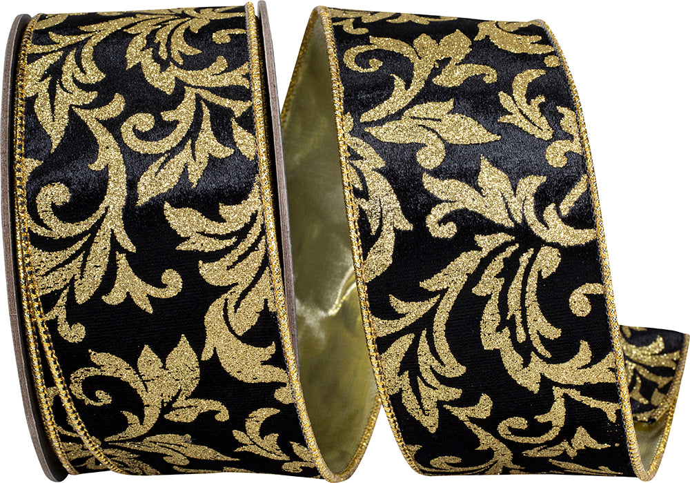 Black Gold 2-1/2 Inch Wired Edge Velvet Touch Ribbon