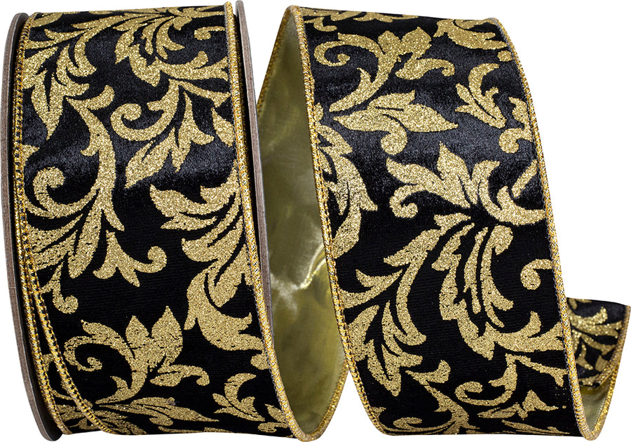 Black Gold 2-1/2 Inch Wired Edge Velvet Touch Ribbon