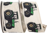Green 2-1 2 Inch Tractor Linen Classic Farm Wired Edge Ribbon for Wreaths & Bows