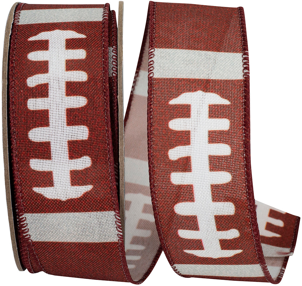 Brown 1-1 2 Inch Football Laces Print Wired Edge Ribbon for Wreaths & Bows