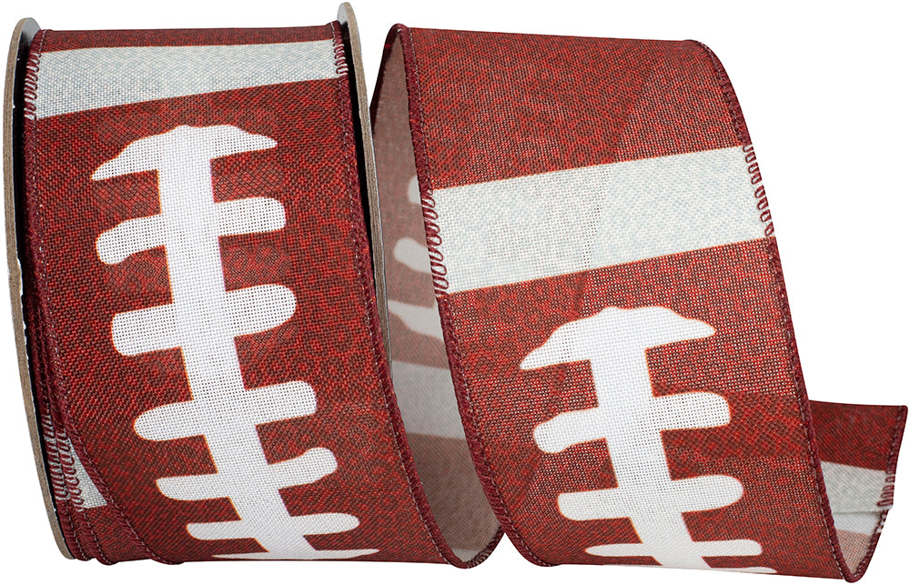 Brown 2-1 2 Inch Football Laces Print Wired Edge Ribbon for Wreaths & Bows