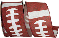 Brown 2-1 2 Inch Football Laces Print Wired Edge Ribbon for Wreaths & Bows