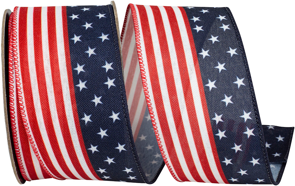 Red White Blue 2-1 2 Inch Continuous Flag Decor Wired Edge Ribbon for Wreaths & Bows