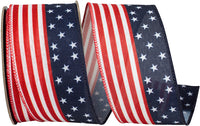Red White Blue 2-1 2 Inch Continuous Flag Decor Wired Edge Ribbon for Wreaths & Bows