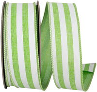 Lime 1-1 2 Inch Continuous Horizontal Stripe Linen Wired Edge Ribbon for Wreaths & Bows
