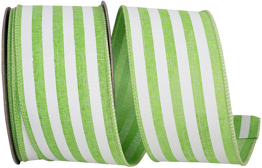 Lime 2-1 2 Inch Continuous Horizontal Stripe Linen Wired Edge Ribbon for Wreaths & Bows
