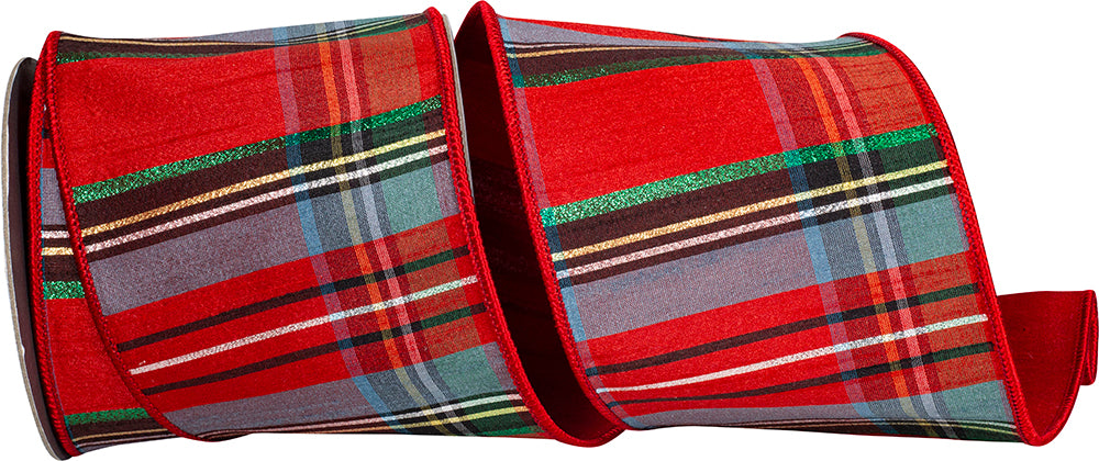 4 Inch Red Blue Classic Plaid Wired Edge Ribbon