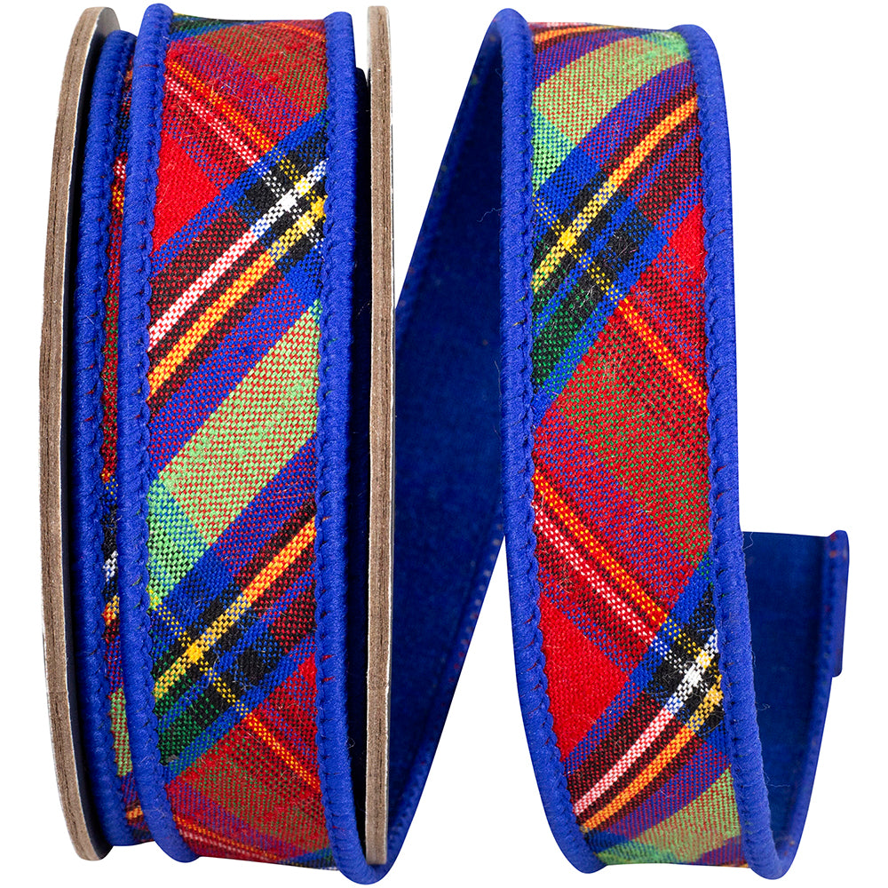 Multi Plaid Wired Edge Ribbon 1 Inch Dupioni 5 Yards