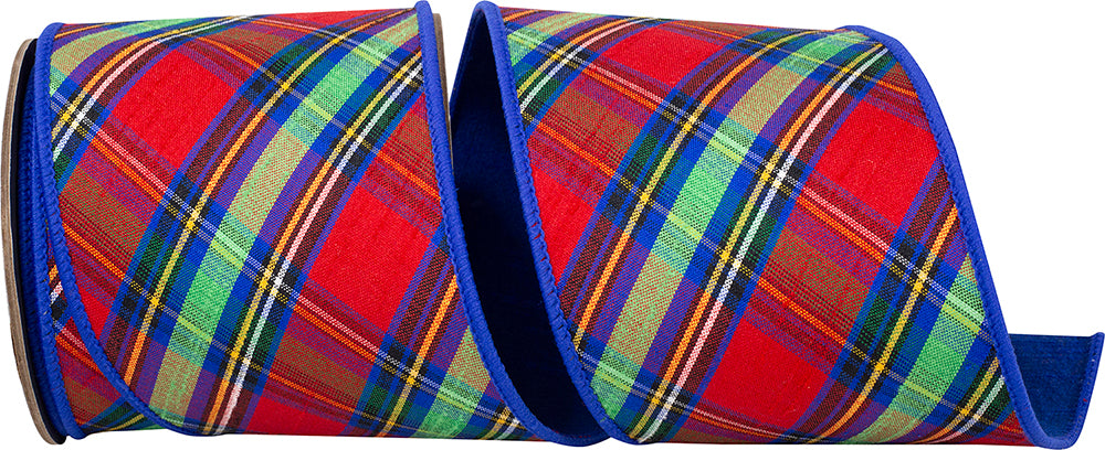 Multi Diagonal Plaid 4 Inch Dupioni Wired Edge Ribbon