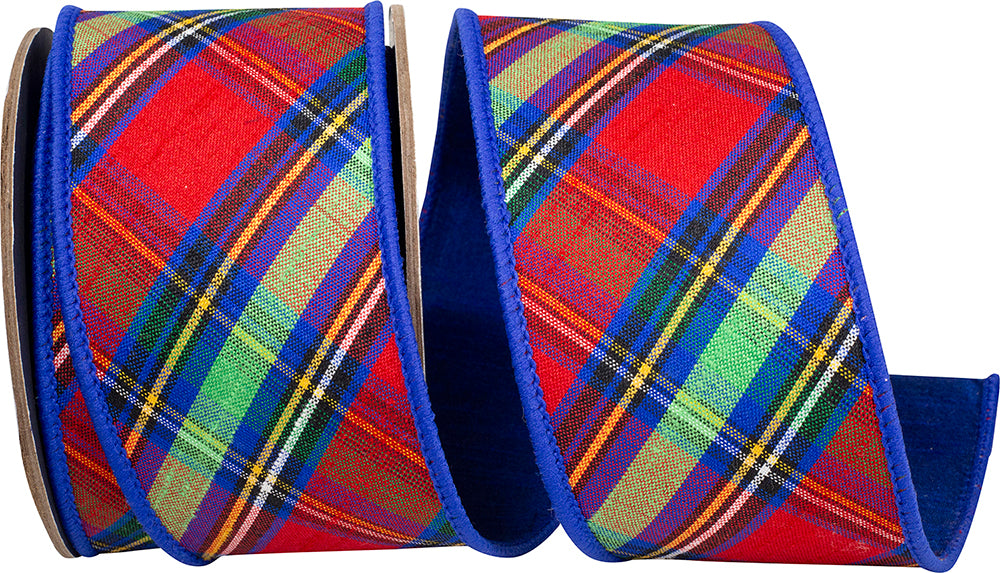 Diagonal Plaid Ribbon Multi 2-1/2 Inch Dupioni Wired Edge