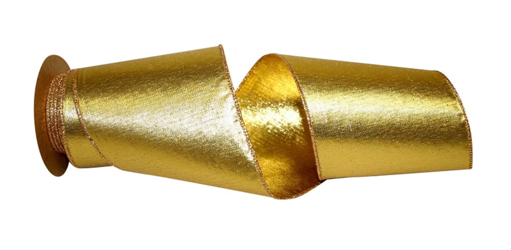 Gold Shimmer Wired Edge Ribbon 4 Inch for Wreaths and Bows