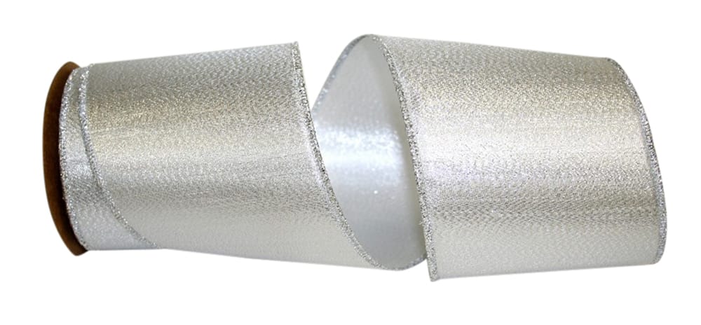 Silver 4 Inch Wired Edge Metallic Texture Ribbon for Bows