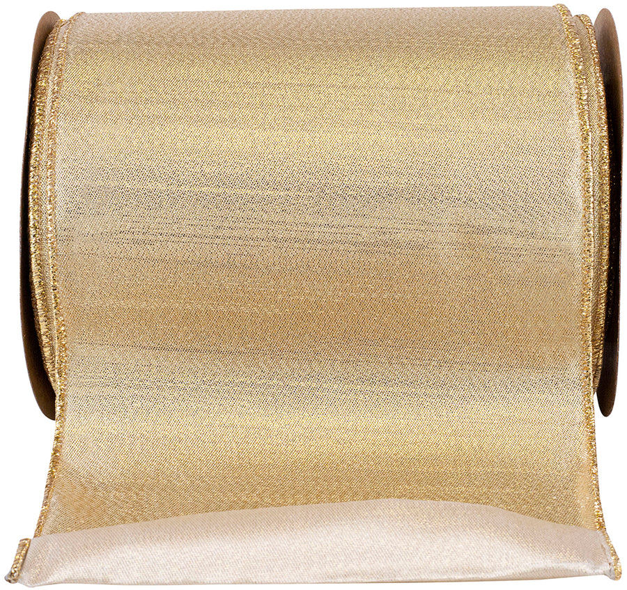 Gold Metallic Texture Shine Wired Edge Ribbon 6 Inch