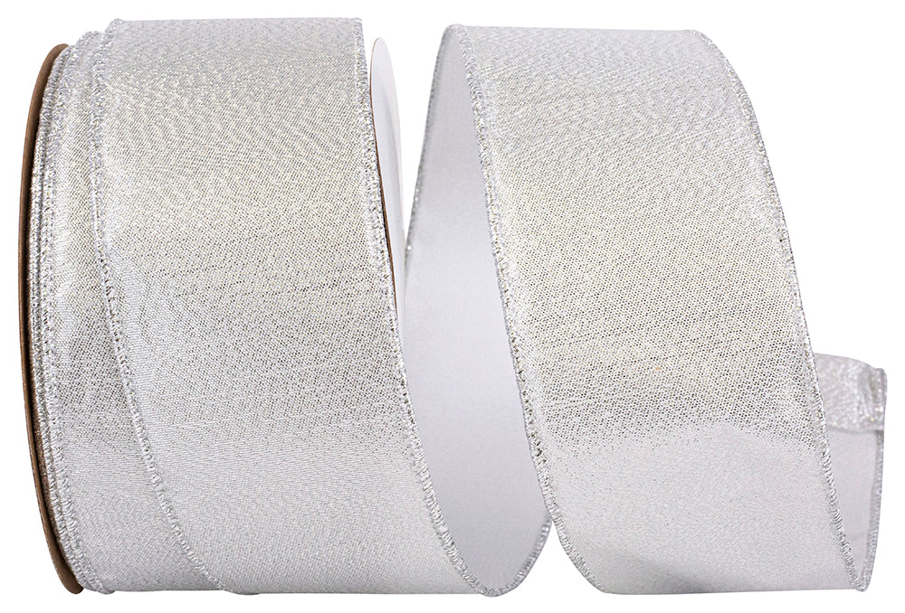 Silver Metallic Texture Shine Wired Edge Ribbon 2-1/2 Inch