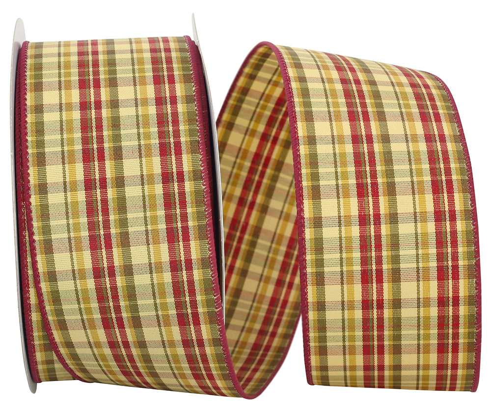 Plaid Carmen Wired Edge Ribbon Multi 2-1/2 Inch for Bows