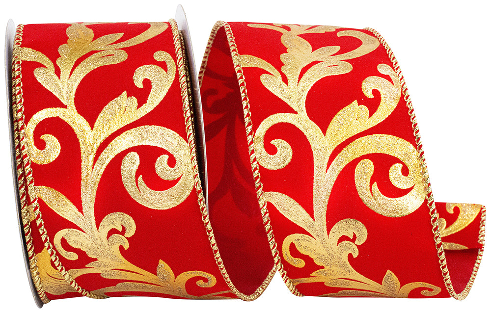 Red 2-1 2 Inch Swirl Fantasy Velvet Wired Edge Ribbon for Wreaths & Bows