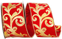 Red 2-1 2 Inch Swirl Fantasy Velvet Wired Edge Ribbon for Wreaths & Bows