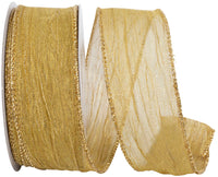 Gold Crushed Mesh Wired Edge Ribbon 1-1/2 Inch for Bows