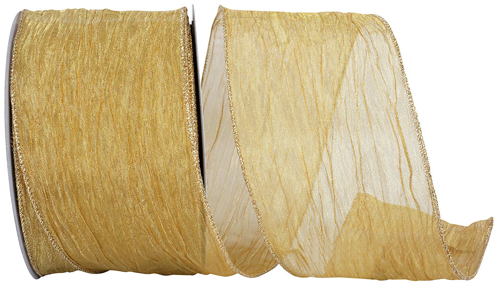 Gold 4 Inch Wired Edge Crushed Mesh Ribbon for Bows