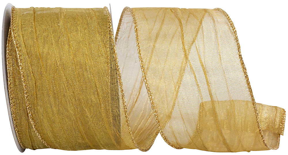Gold Crushed Mesh Wired Edge Ribbon 2-1/2 Inch for Bows