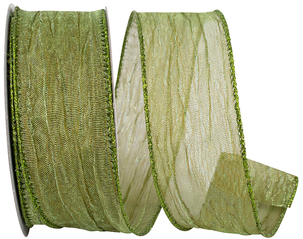Moss Crushed Mesh Elegance Wired Edge Ribbon 1-1/2 Inch