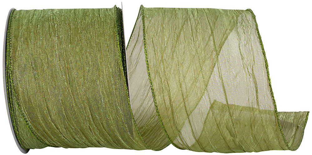 Moss Crushed Mesh Elegance Wired Edge Ribbon 4 Inch