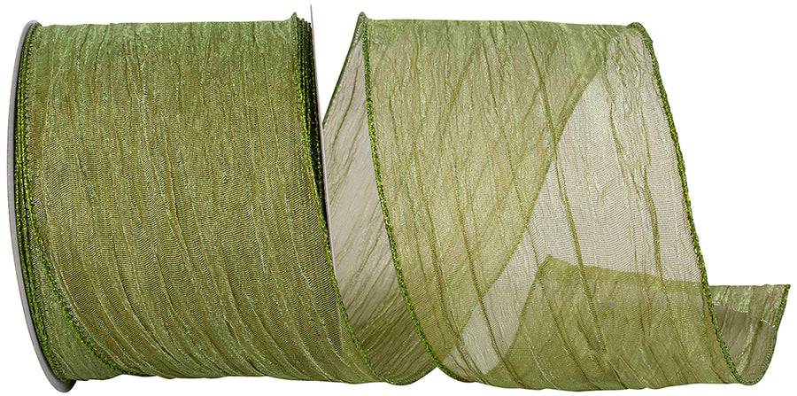 Moss Crushed Mesh Elegance Wired Edge Ribbon 4 Inch