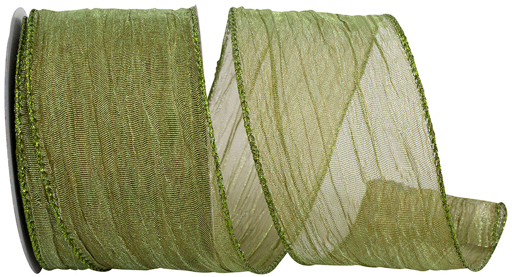 Moss Crushed Mesh Elegance Wired Edge Ribbon 2-1/2 Inch