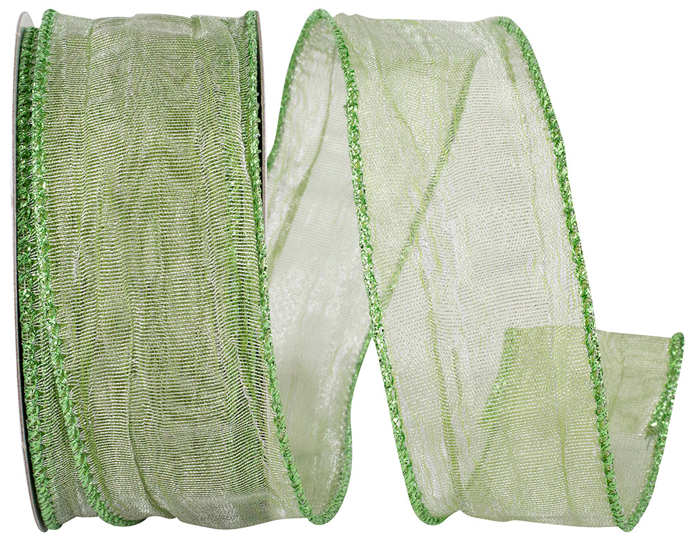 Green 1-1/2 Inch Crushed Mesh Wired Edge Ribbon