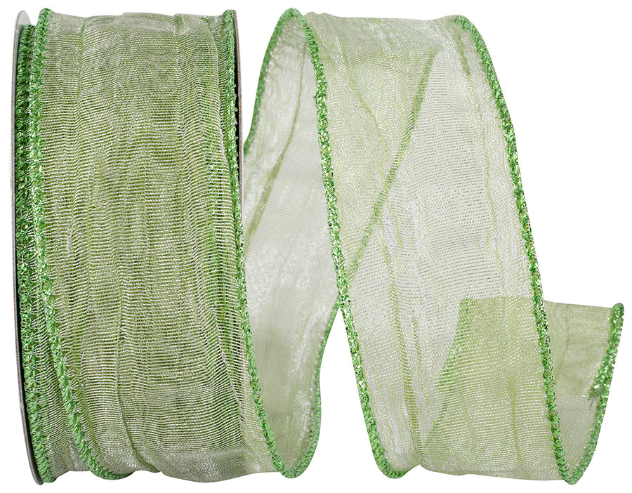 Green 1-1/2 Inch Crushed Mesh Wired Edge Ribbon