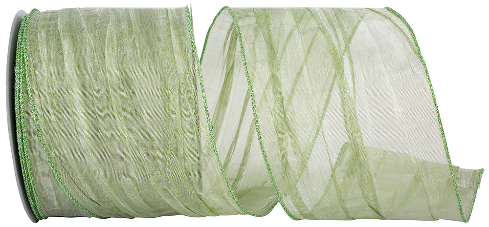 Green 4 Inch Wired Edge Crushed Mesh Ribbon for Bows