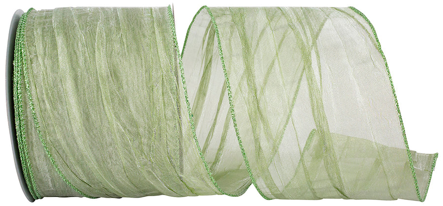 Green 4 Inch Wired Edge Crushed Mesh Ribbon for Bows