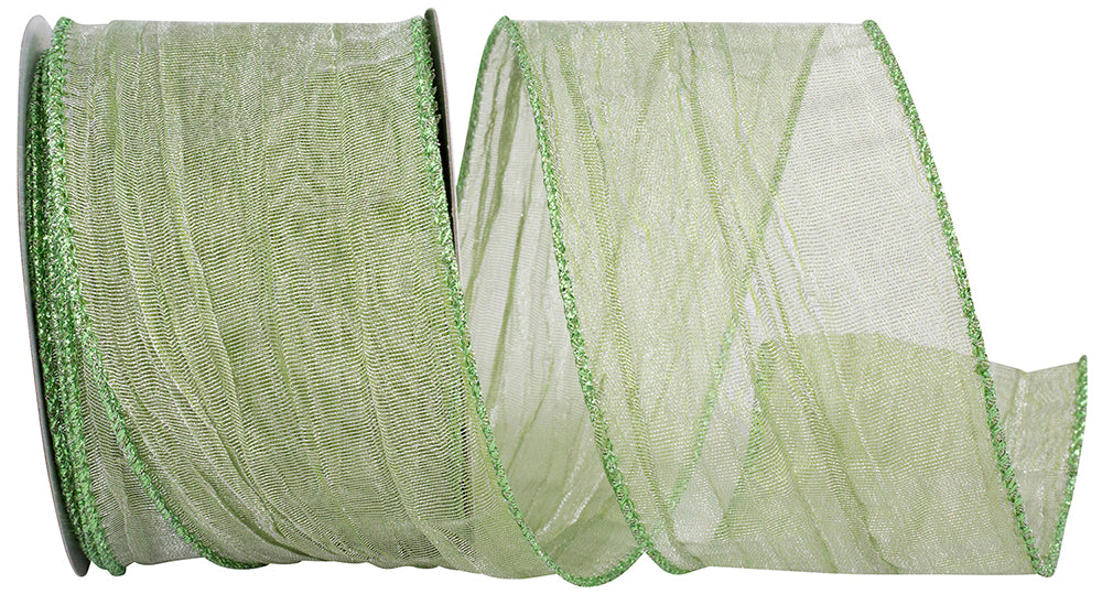 Green 2-1/2 Inch Crushed Mesh Wired Edge Ribbon