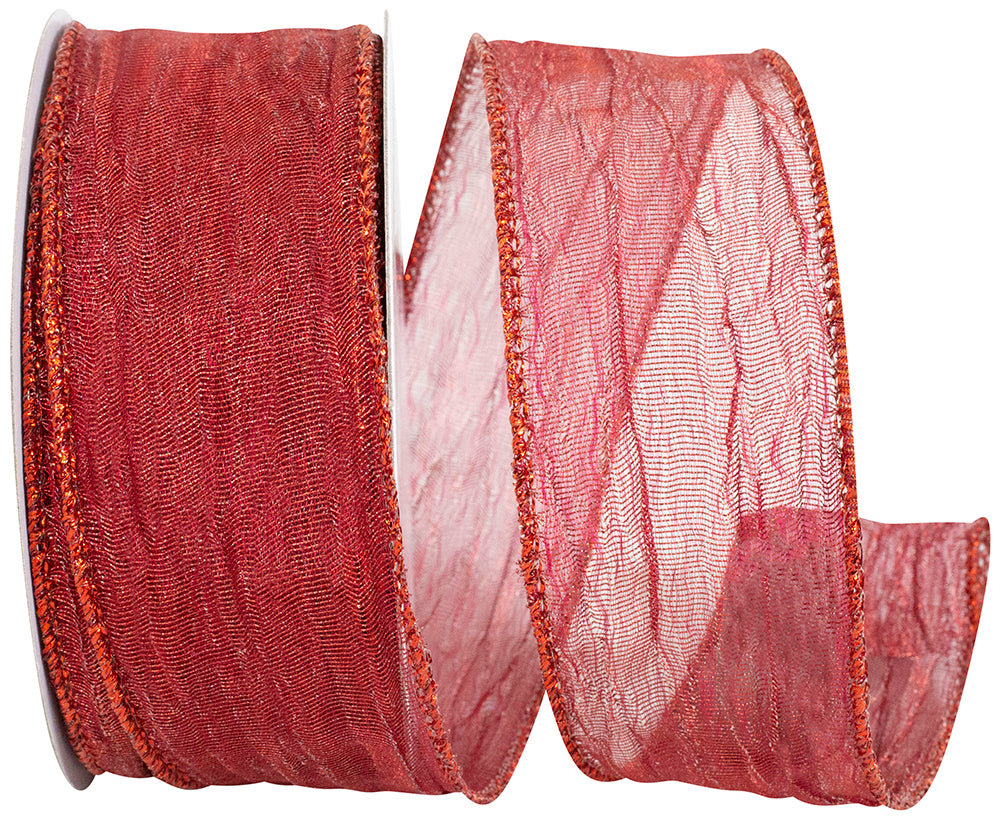 Red 1-1/2 Inch Crushed Mesh Wired Edge Ribbon