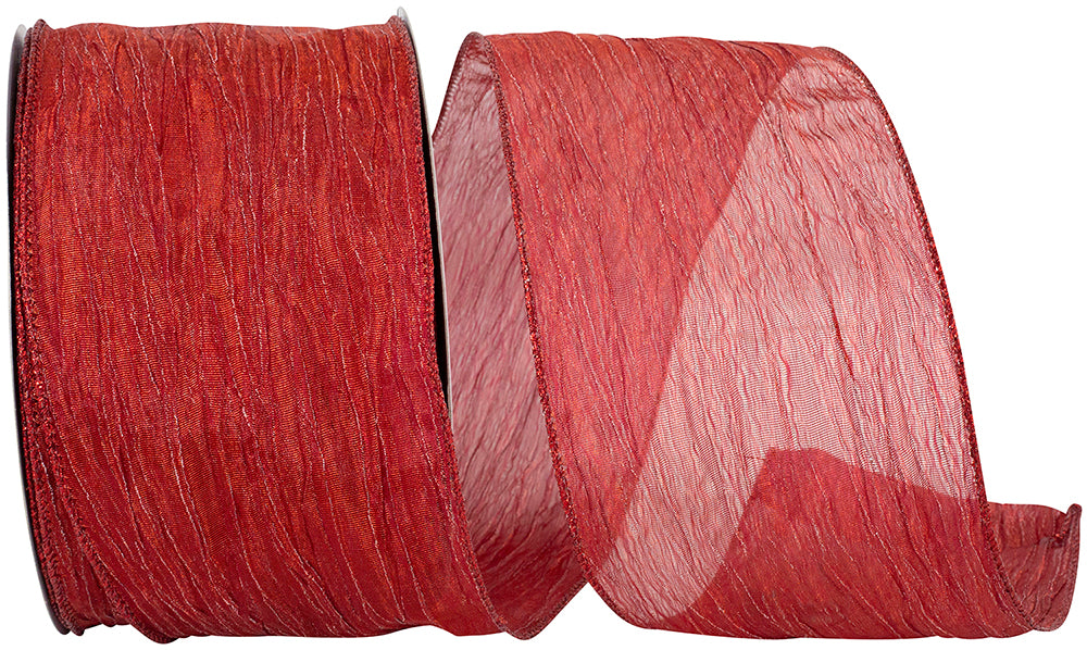 Red 4 Inch Wired Edge Crushed Mesh Ribbon for Wreaths