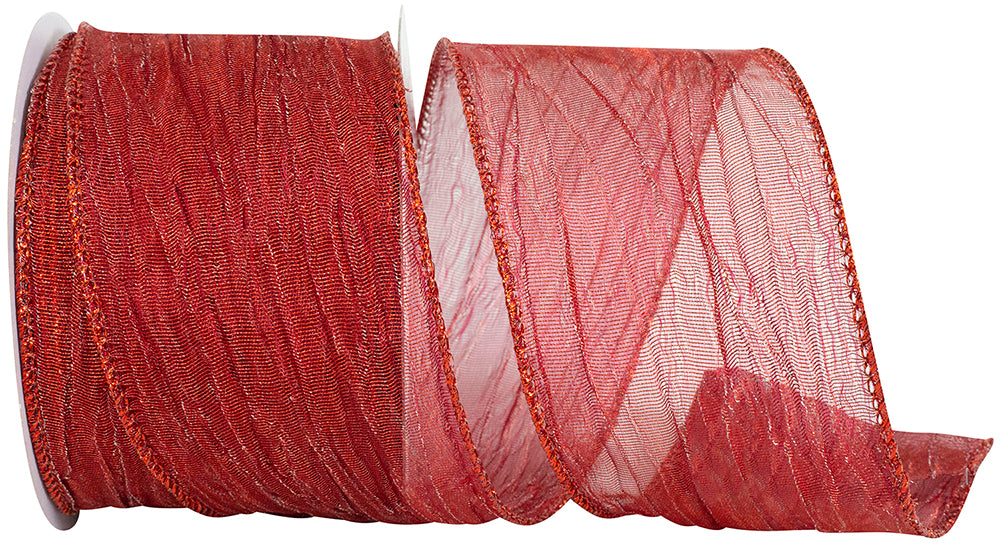 Red Crushed Mesh Elegance Wired Edge Ribbon 2-1/2 Inch