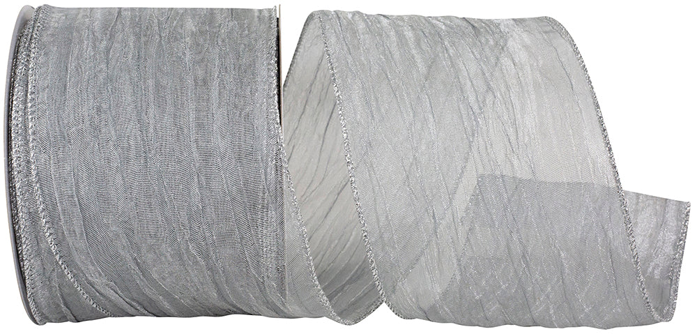 Silver 4 Inch Wired Edge Crushed Mesh Ribbon for Bows