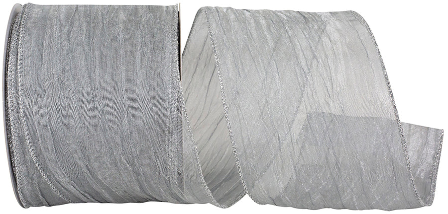 Silver 4 Inch Wired Edge Crushed Mesh Ribbon for Bows