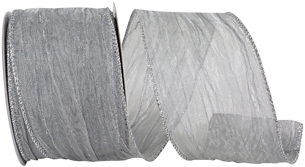 Silver Crushed Mesh Wired Edge Ribbon 2-1/2 Inch for Wreaths