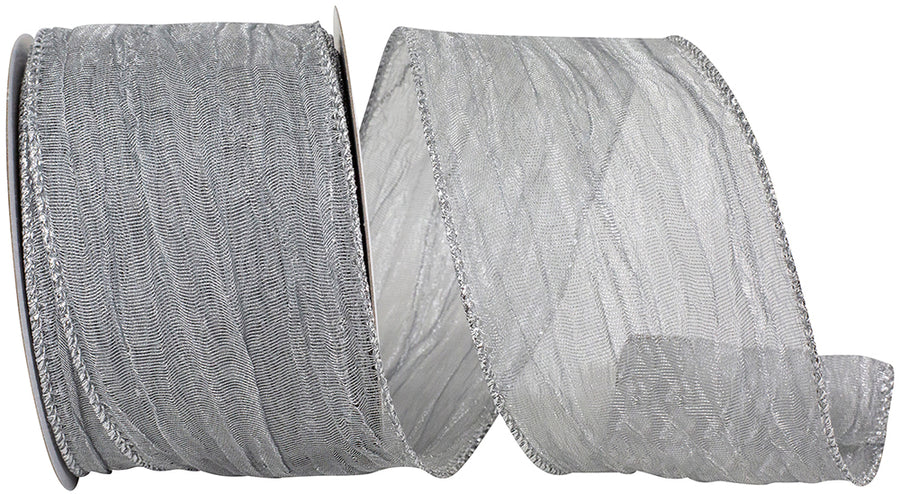 Silver Crushed Mesh Wired Edge Ribbon 2-1/2 Inch for Wreaths