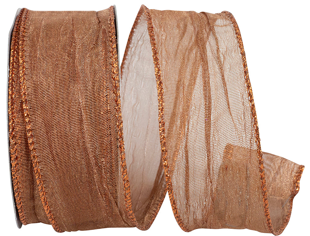 Copper Crushed Mesh Wired Edge Ribbon 1-1/2 Inch for Bows