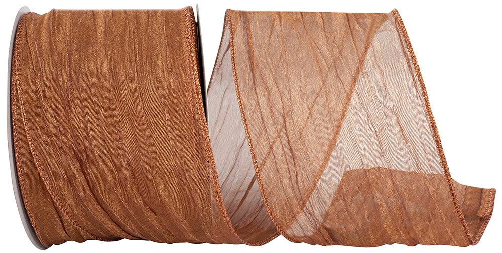 Copper 4 Inch Wired Edge Crushed Mesh Ribbon for Bows