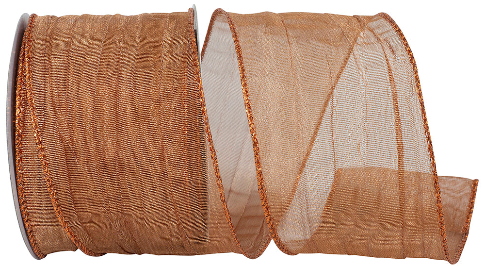 Copper Crushed Mesh Wired Edge Ribbon 2-1/2 Inch for Bows