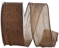 Chocolate 1-1/2 Inch Wired Edge Crushed Mesh Ribbon