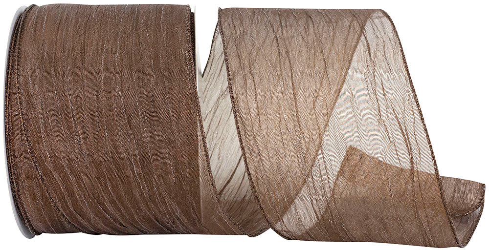 Chocolate 4 Inch Wired Edge Crushed Mesh Ribbon
