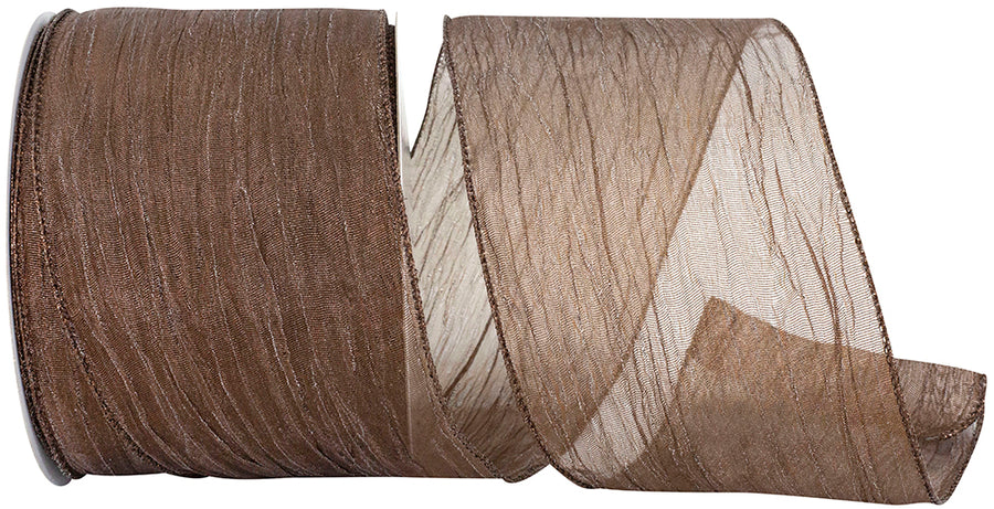 Chocolate 4 Inch Wired Edge Crushed Mesh Ribbon