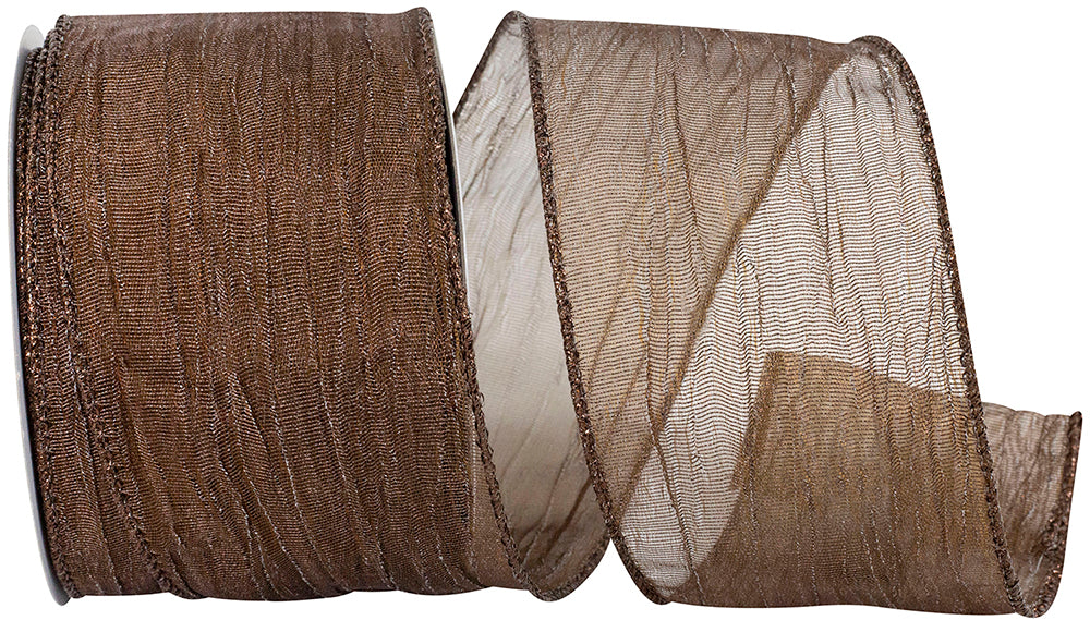 Chocolate Crushed Mesh Wired Edge Ribbon 2-1/2 Inch for Bows