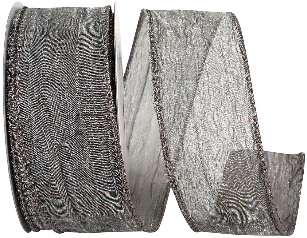 Pewter Crushed Mesh Elegance Wired Edge Ribbon 1-1/2 Inch